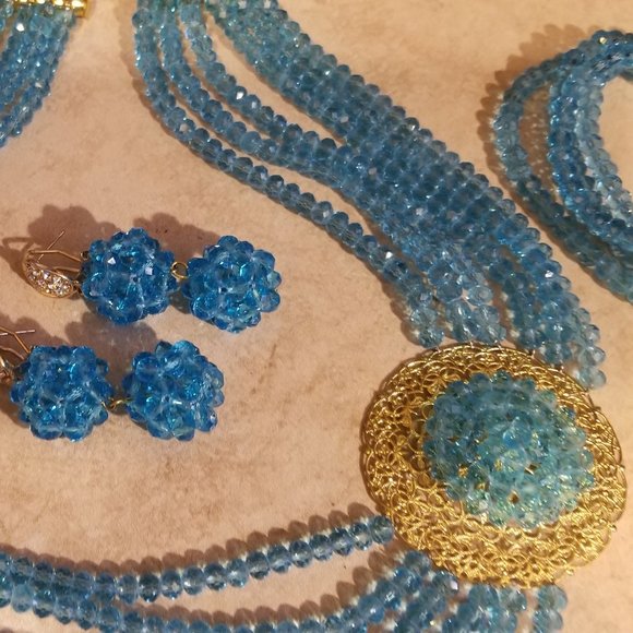 STUNNING 3 PIECE STATEMENT SET VIVID BLUE HANDMADE - Picture 7 of 10